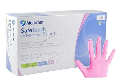 РУКАВИЧКИ НІТРИЛОВІ НЕОПУДРЕНІ, Рожеві M 100 ШТ, SAFETOUCH MEDICOM