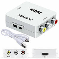 Конвертер HDMI2AV адаптер HDMI->тюльпаны, AV, HDMI2RCA преобразователь, адаптер (537254854) Белый