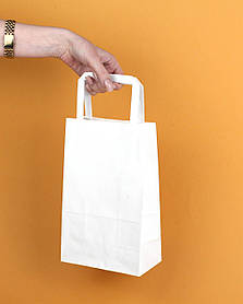 Білий паперовий подарунковий крафт пакет з плоскими ручками 150*90*240 мм пакувальний