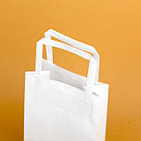 Білий паперовий подарунковий крафт пакет з плоскими ручками 150*90*240 мм пакувальний, фото 4