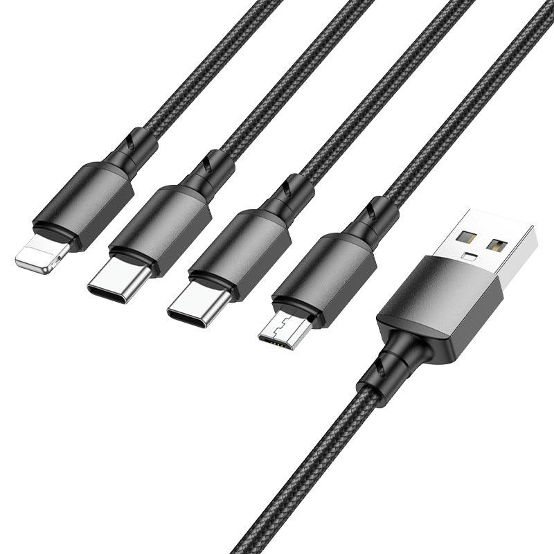 Кабель Borofone BX72 4 in 1 USB to Lightning / Micro USB / USB Type-C x2 2 A (1 м)