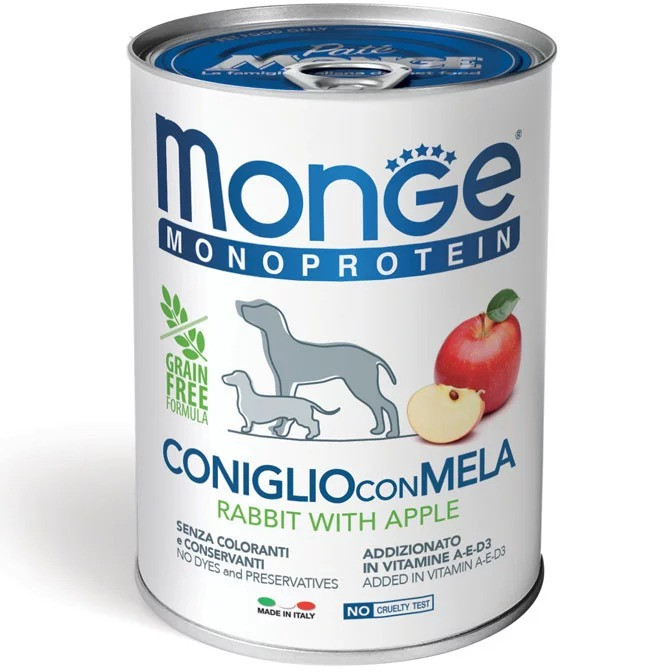 Monge Dog monoproteine solo fruit вологий корм для собак, паштет кролик з яблуками, 0.4КГх24ШТ