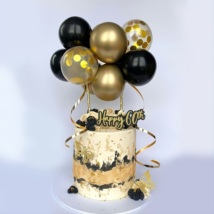 Топпер для торта з повітряних кульок | Золотисто-чорний