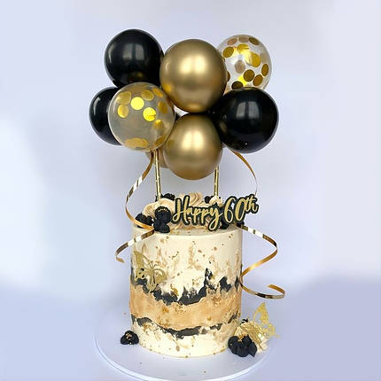 Топпер для торта з повітряних кульок | Золотисто-чорний, фото 1