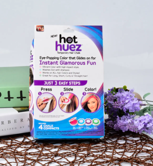 Цветная пудра для волос Hot Huez Мел для окрашивания волос 4 цвета (120шт ящик) - фото 2 - id-p1881980746