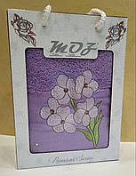 Полотенце лицевое 50*90 в подарочной упаковке 1 шт Фиолетовые цветы