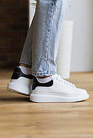 Женские кроссовки Alexander McQueen Low White Black Black LUX (Кожаный задник)