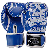 Рукавички боксерські (8,10,12 oz) на липучці Zelart SKULL BO-5493 синій