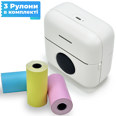 Портативний термопринтер JETIX Mini Printer Student, мобільний міні + 3 рулони кольорової термопапери в комплекті