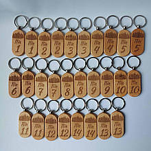 Брелоки для готелів з логотипом і номером Дерев'яні Брелоки для готелю, офісів, санаторію з дерева