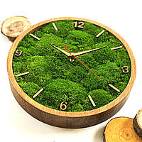 Деревянные настольные эко-часы со стабилизированным мхом,часы со мхом, подарок,часы их мха,настенные часы 60см