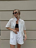 Женский летний костюм кружевной (шорты и рубашка с коротким рукавом) S-M, Белый 1647 ZF Inspire