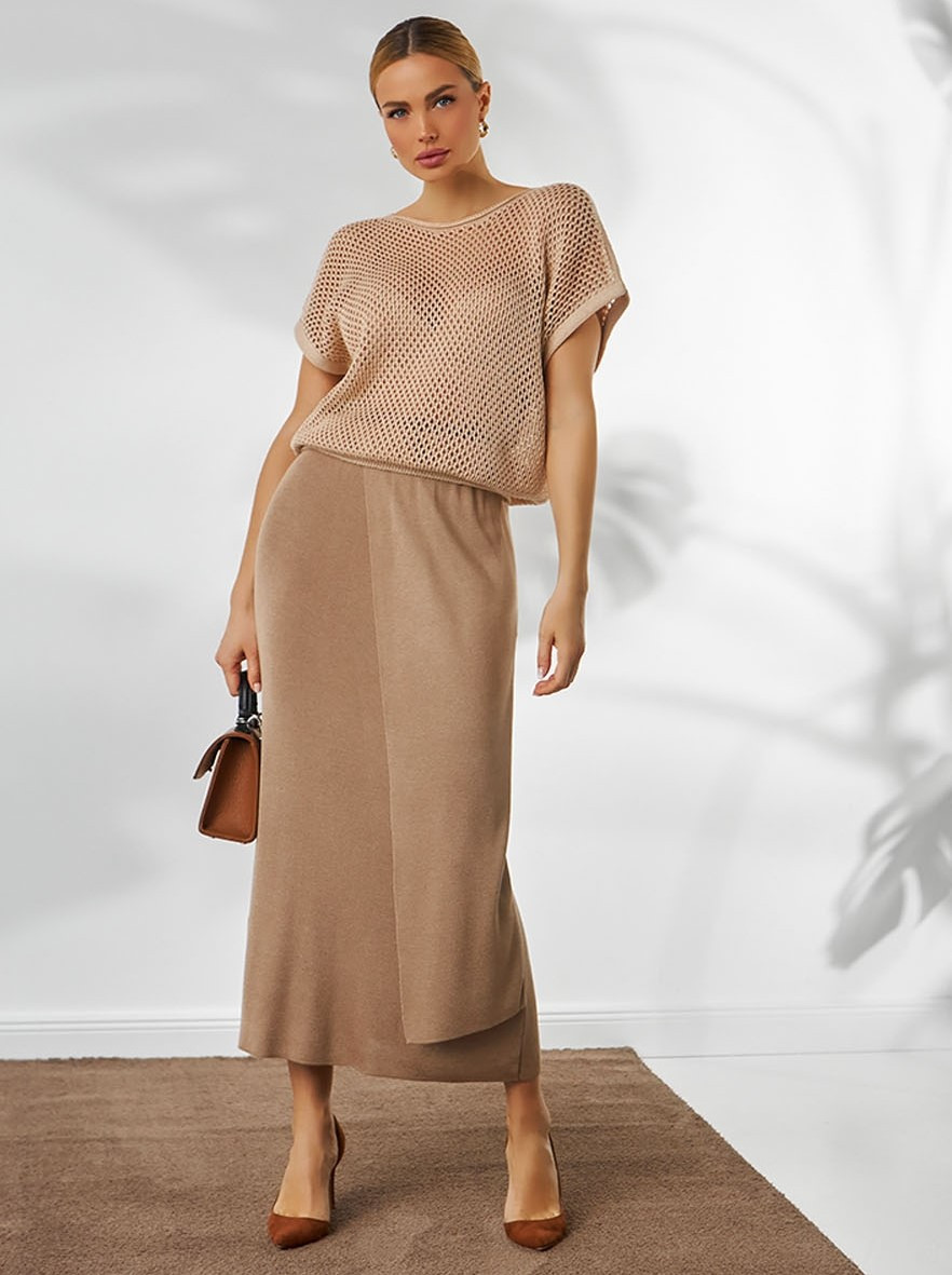 Спідниця трикотажна міді кавового кольору. Модель 2457 Trikobakh