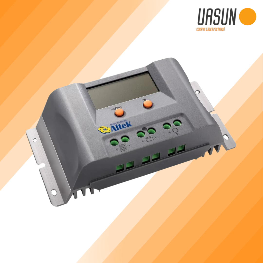 Сонячний контролер заряду на основі ШИМ для АКБ AGM, GEL, Lithium ALTEK P-20А 24V-USB LCD дисплей