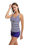 Купальник жіночий танкіні майка та шорти синій у смужку, фото 2