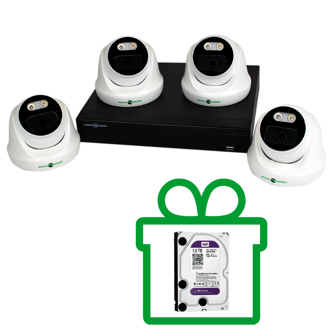 Комплект видеонаблюдения уличный на 4 антивандальные (купольные) камеры 5MP Green Vision GV-K-E35/04 - фото 1 - id-p1659014946