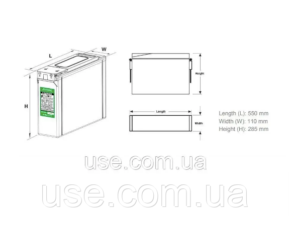 Фронт-термінальний акумулятор, 155 А*год, Ah, AH, 12 V, В, FT, AGM, свинцево-кислотний