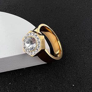 Колечко з позолотою з нержавіючої медичної сталі «Смарагдове сонце» (р 20.0 21.0)