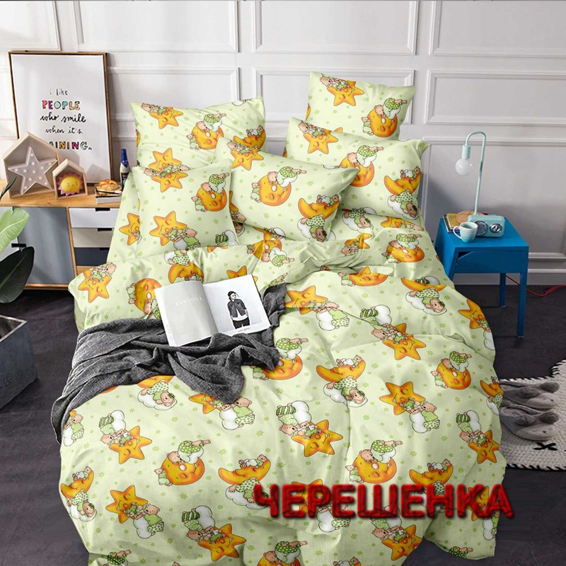 Тканина для постільної білизни Бязь "Gold" Lux дитяча GLB9520green (50м) сонні ведмедики на зеленому