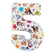 Фольгована кулька цифра "5" Щенячий патруль біла Grabo 26" (49x72 см), в уп. 1 шт