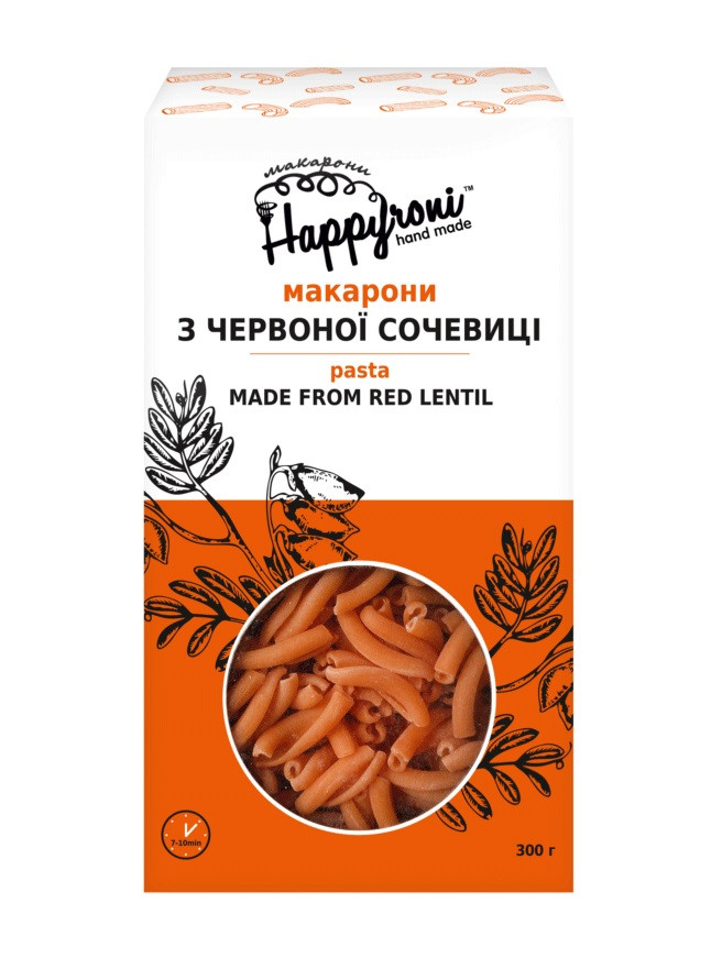 Макарони завитки з червоної сочевиці 300г Happyroni, фото 1