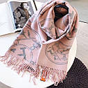 Теплий шарф палантин хустка Hermes Гермес сіро-рожевий, фото 2