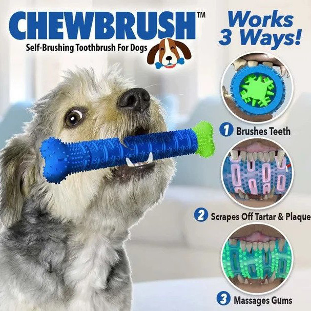 Комплект: Зубна щітка для собак ChewBrush + рукавички для чищення тварин VP-974 Pet Gloves