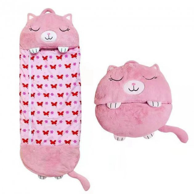 Спальний дитячий мішок 3в1 для сну подушка іграшка спальник 140х50 см на блискавці Happy Nappers. NF-706 Колір: рожевий
