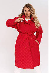 Пальто великих розмірів з капюшоном червоного кольору