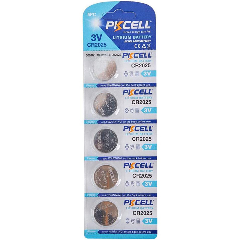 PKCELL CR2025 Coin Cell 3.0V Lithium Battery 5-Pack