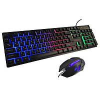 Комплект проводной игровая клавиатура и мышь UKC KR-6300TZ с RGB подсветкой Black (3_00681)