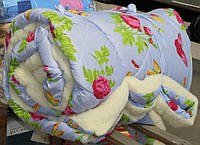 Одеяло полуторное из овечьей шерсти Лери Макс цветы на голубом фоне