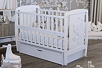 Ліжечко для новонароджених з механізмом заколисування, відкидним бортиком та ящиком "Умка" BabyRoom Білий