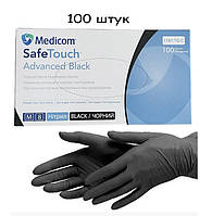 Перчатки нитриловые SafeTouch® Advanced Black Nedicom без пудры 100 штук (50 пар) размер M черные