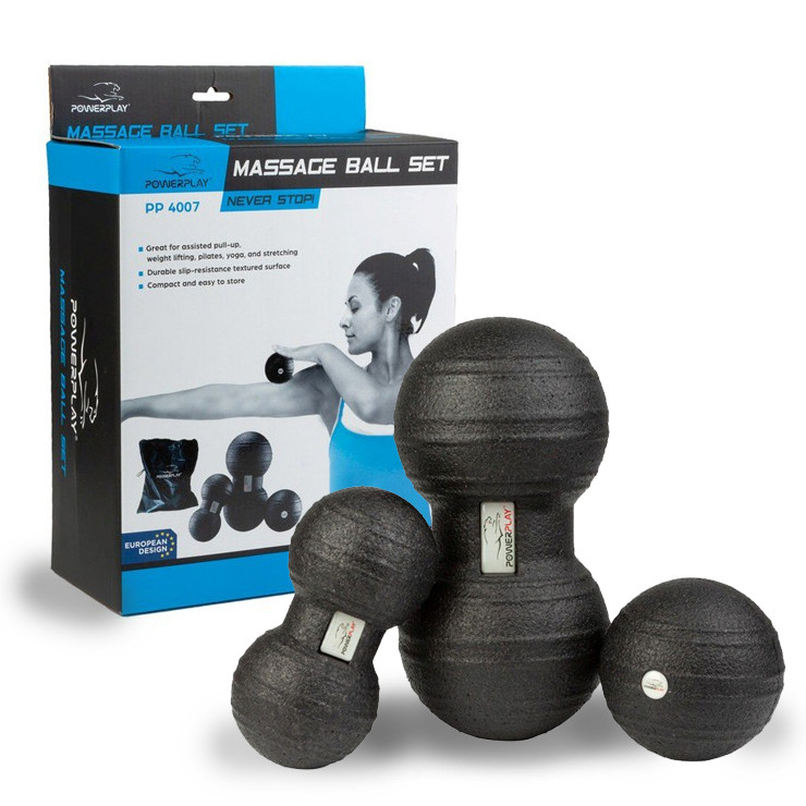 Набір масажних м'ячиків PowerPlay 4007 EPP Massage Ball Чорні (3 шт.) - фото 1 - id-p1882144253
