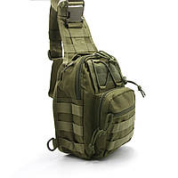 Тактична сумка-слінг плечова, однолямковий рюкзак, колір хакі барсетка через нагрудний плече з кордури