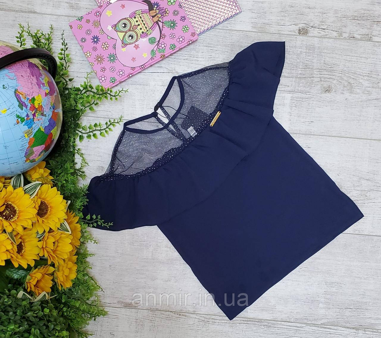 Шкільна блузка дитяча із сіткою РЮША для дівчаток 6-10 років, колір уточнюйте під час замовлення