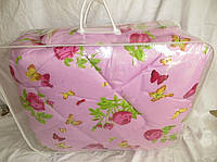 Двуспальное одеяло из овечьей шерсти Лери Макс цветы на розовом фоне