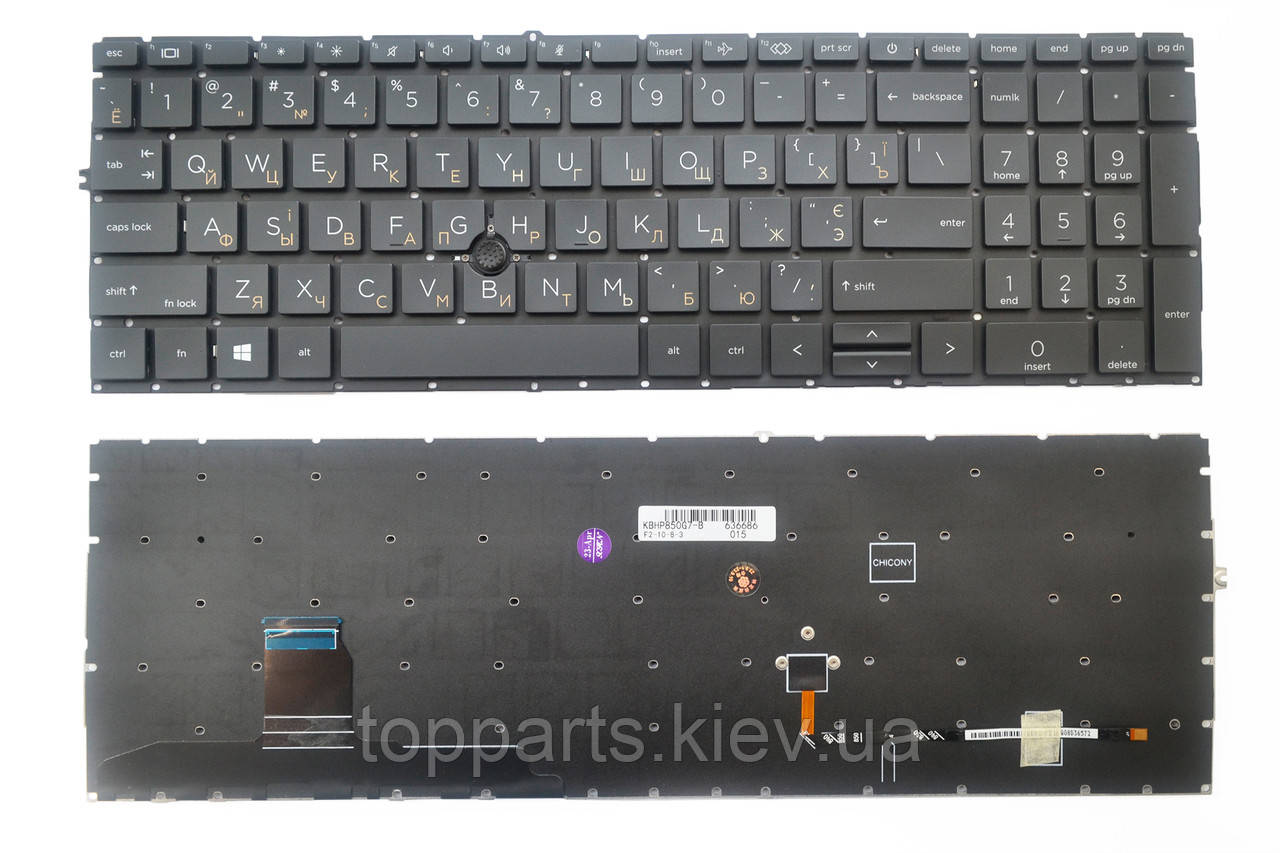 Клавіатура для ноутбука HP EliteBook 855 G8 чорна без рамки, с трекпоинтом UA/RU/US
