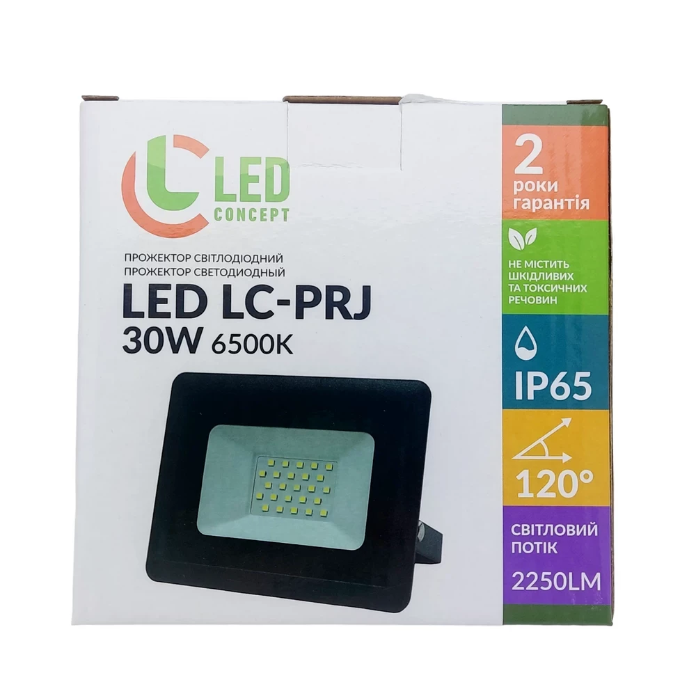 Світлодіодний прожектор LC-PRJ 30W 2250Lm 6500K Гарантія - 2 роки, фото 1