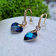 Сережки з камінням Сваровськи (Swarovski) аквамарін | Покриття 18к | Сережки XUPING, фото 4