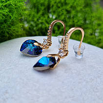 Сережки з камінням Сваровськи (Swarovski) аквамарін | Покриття 18к | Сережки XUPING, фото 6
