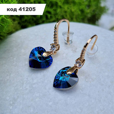 Сережки з камінням Сваровськи (Swarovski) аквамарін | Покриття 18к | Сережки XUPING, фото 1