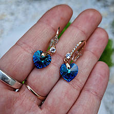 Сережки з камінням Сваровськи (Swarovski) аквамарін | Покриття 18к | Сережки XUPING, фото 3