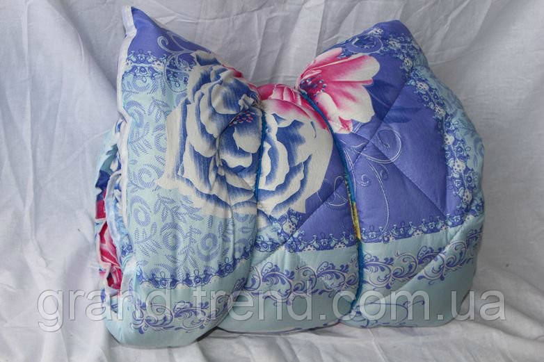 Двуспальное одеяло Лери Макс наполнитель двойной силикон - цветы на синим - фото 1 - id-p324717291
