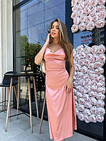 Женское стильное красивое вечернее шёлковое платье-миди (розовый, персик)
