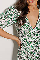 Летнее платье миди с короткими рукавами молочное в зеленые сердечка (S)