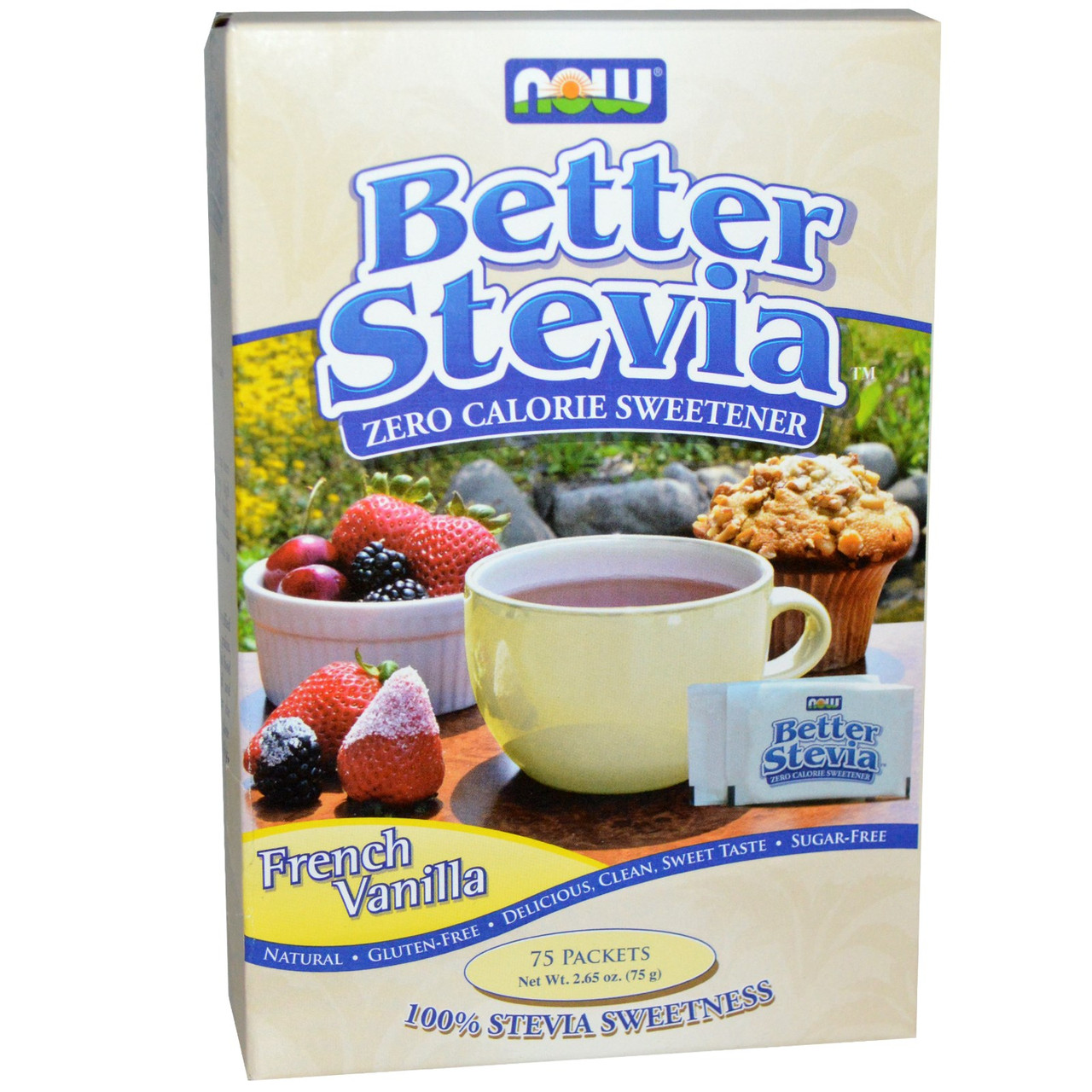 Стевія Now Foods, французька ваніль, 75 пакетиків.