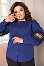 Жіноча синя нарядна блузка з мереживом, фото 8