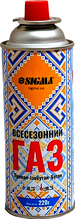 Газ універсальний всесезонний Sigma 220 г, портативний цанговий газовий балон, фото 3